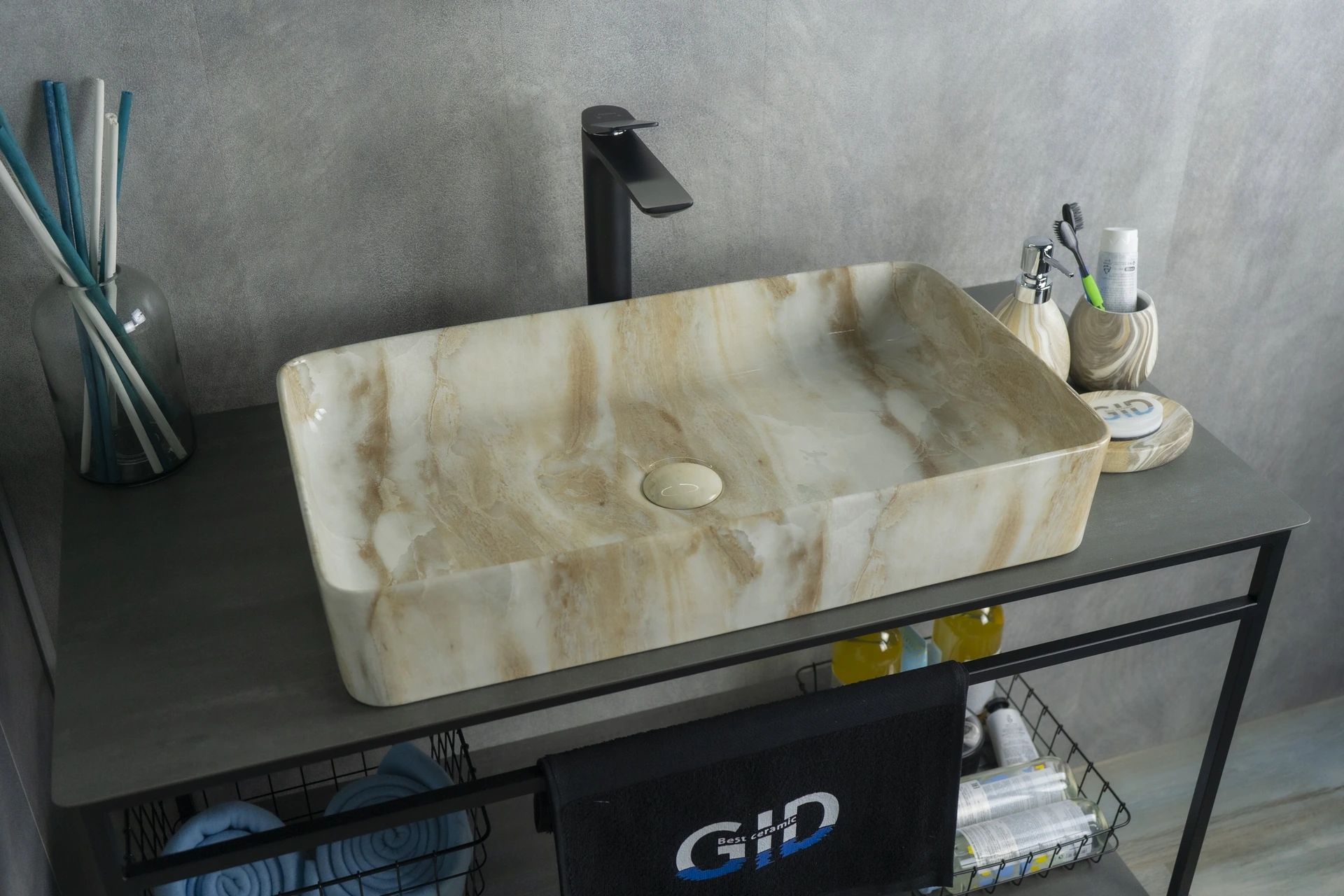 Раковина Gid Mnc596 54457 накладная под камень глянцевая 60x34x11