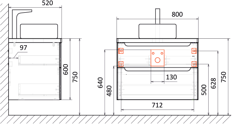Мебель для ванной Stworki Берген 80 серая со светлой столешницей, раковина Bocchi Slim Line 1599-061-0126 глянцевая