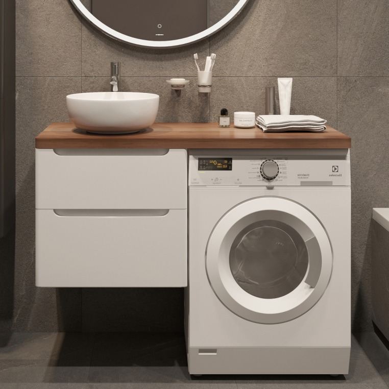 Мебель для ванной Stworki Берген 60 белая с темной столешницей 122, раковина Moon 1, R