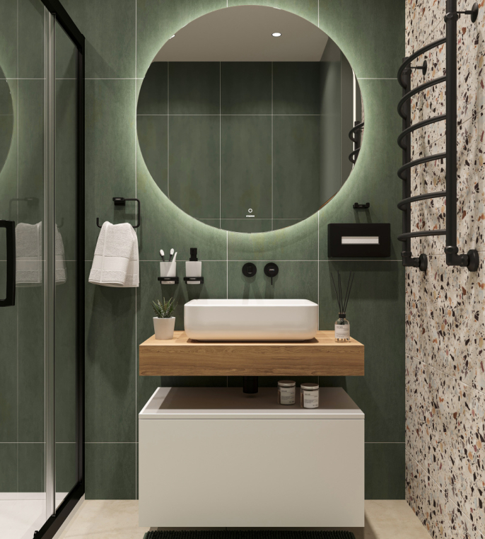 Столешница Stworki Ольборг 80 дуб французский, без отверстий, с тумбой 80, с раковиной Stworki Soul 1 белой