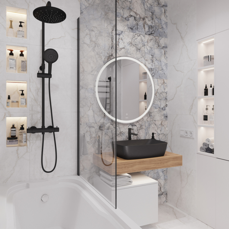 Мебель для ванной Stworki Ольборг 80 столешница дуб французский, без отверстий, с тумбой 50, с раковиной Vitra Shift черной