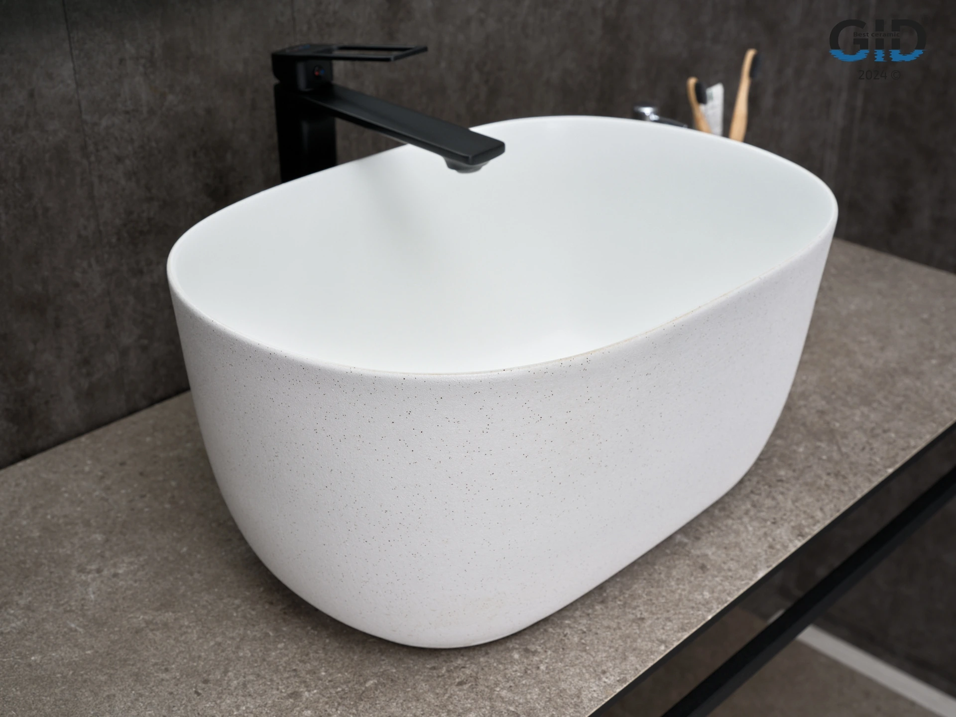 Раковина Gid N9302wg 51220 накладная белая матовая / белая графит 45x32x22