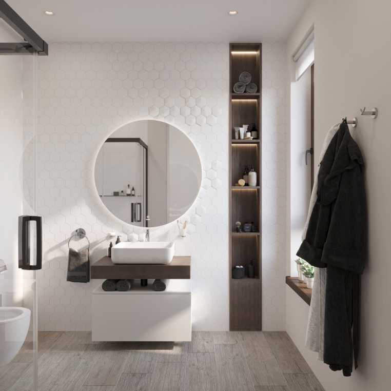 Мебель для ванной Stworki Ольборг 80 столешница дуб карпентер, без отверстий, с тумбой 80, с раковиной Stworki Soul 1 белой