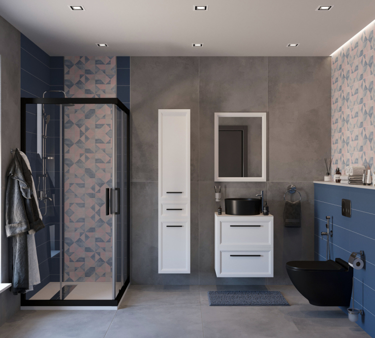 Мебель для ванной Stworki Эстерсунд 60 белая матовая, простоун беж, с раковиной BOCCHI Vessel черной