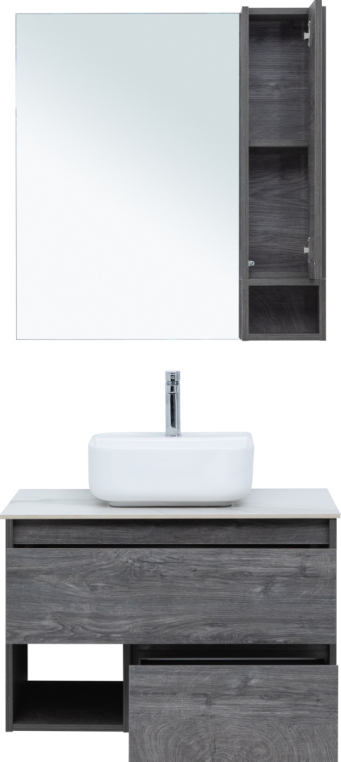 Мебель для ванной Stworki Карлстад 75 дуб рошелье, монте тиберио, в стиле лофт, под дерево, серая, подвесная