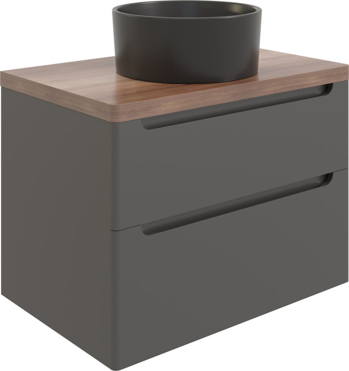 Мебель для ванной Stworki Берген 80 серая с темной столешницей, раковина BOCCHI Vessel черная