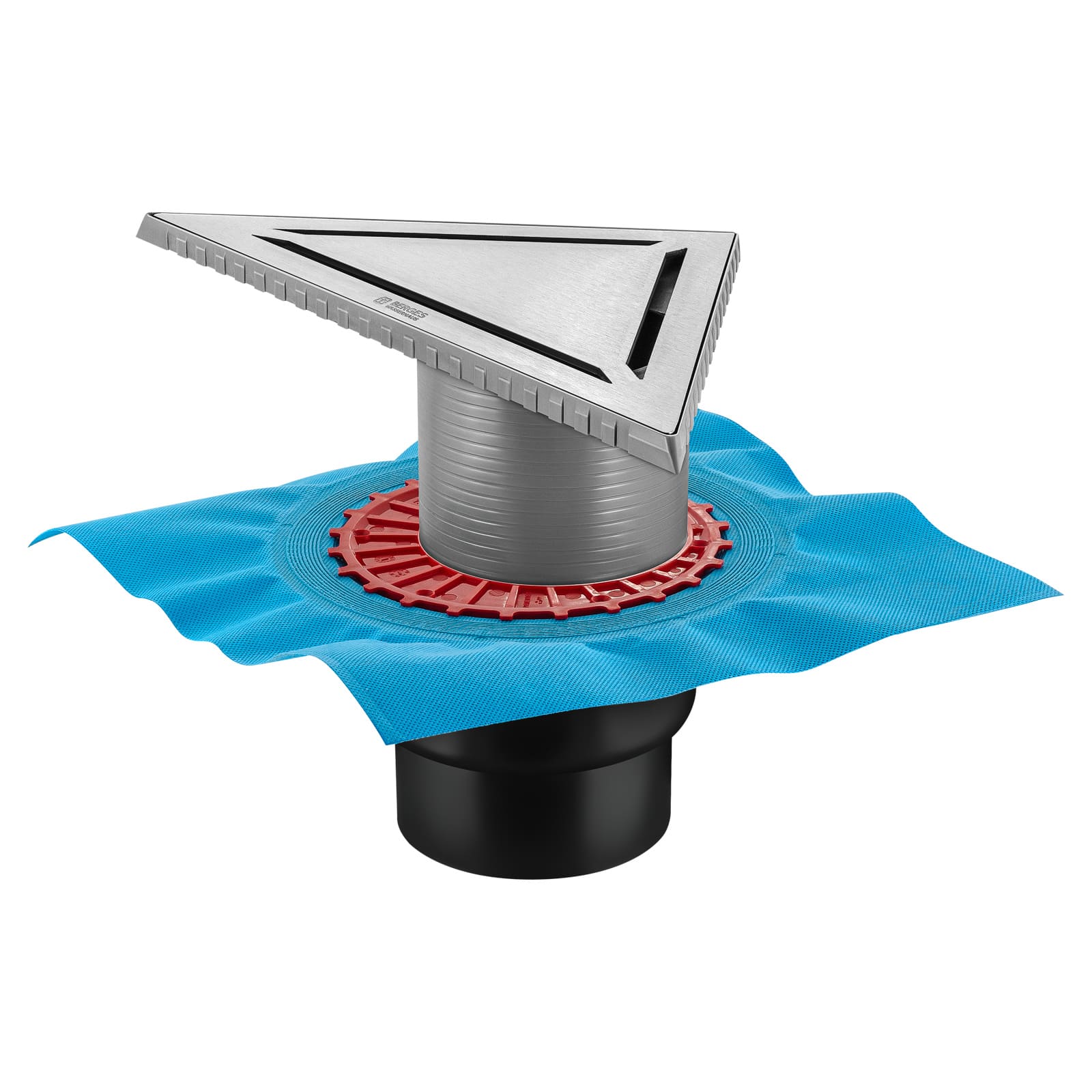 Трап BERGES водосток ZENTRUM Norma 35х25х25 угловой, матовый хром, выпуск D50 H65 боковой