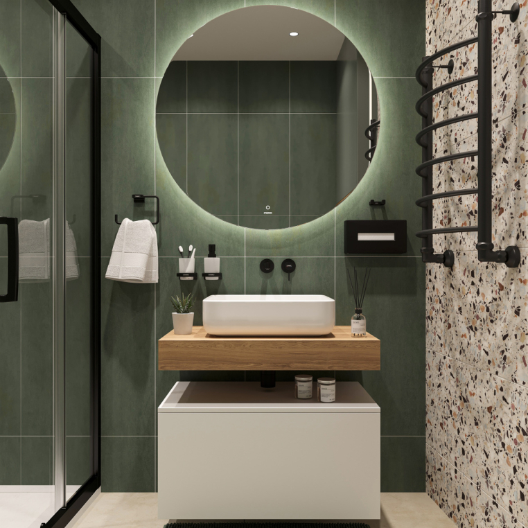 Мебель для ванной Stworki Ольборг 80 столешница дуб французский, без отверстий, с тумбой 80, с раковиной Stworki Soul 1 белой