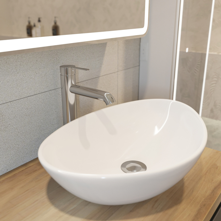 Мебель для ванной Stworki Берген 60 серая со светлой столешницей 122, раковина Moduo 55 Leaf, L