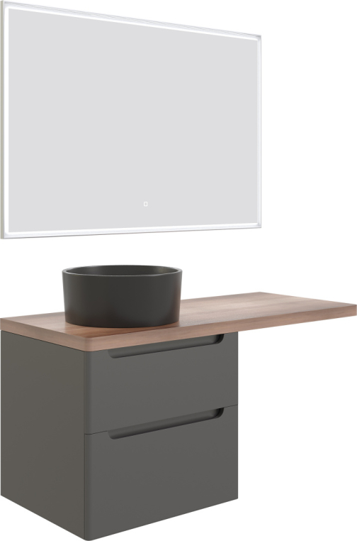 Мебель для ванной Stworki Берген 60 серая с темной столешницей 122, раковина BOCCHI Vessel черная, R