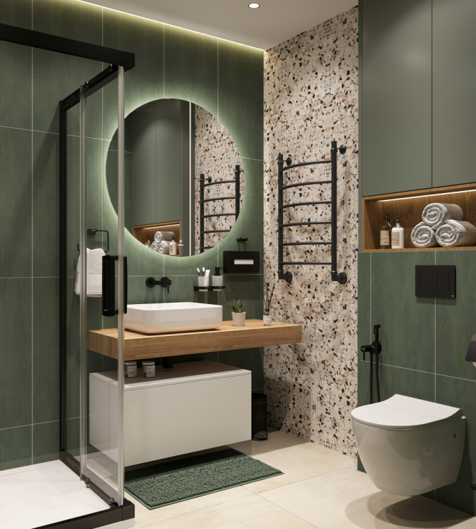 Мебель для ванной Stworki Ольборг 120 столешница дуб французский, без отверстий, с тумбой 80, с раковиной Stworki Soul 1 белой