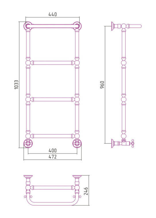 Полотенцесушитель водяной Сунержа Ренессанс 47x103 00-0281-9640 хром