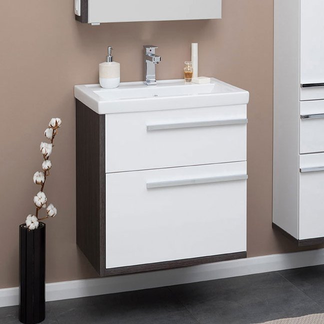 Тумба с раковиной Aquanet Фостер 60 белая, эвкалипт мистери (202063+00187812)