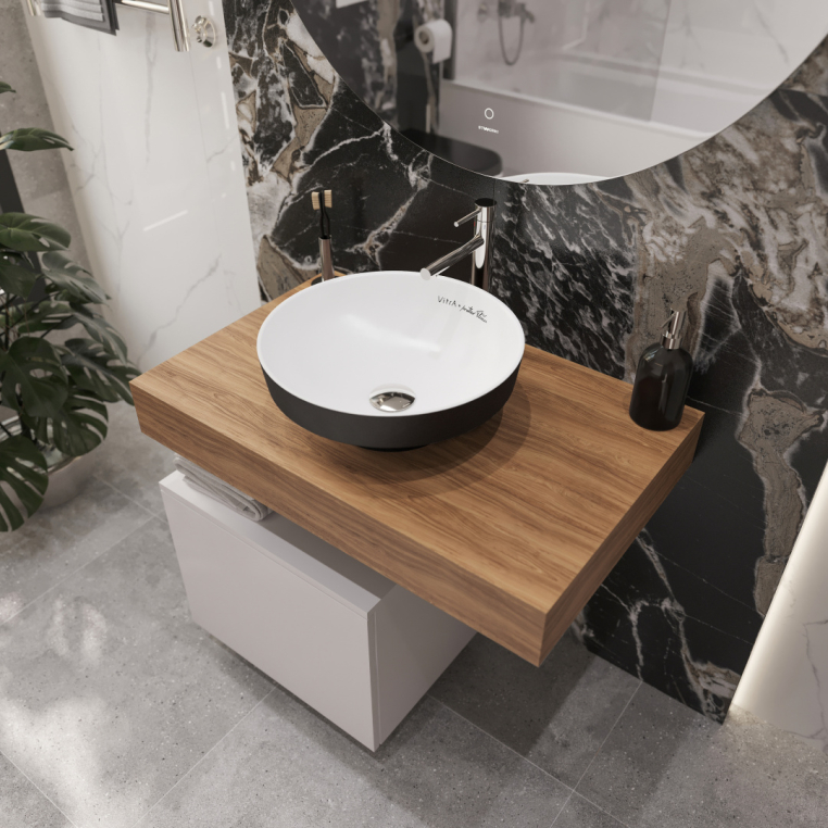 Мебель для ванной Stworki Ольборг 80 столешница дуб французский, без отверстий, с тумбой 50, с раковиной Vitra Water jewels