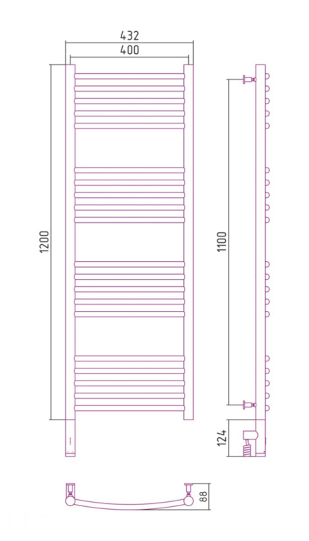 Электрический полотенцесушитель Сунержа Богема 3.0 выгнутая 1200x400 МЭМ Лев. состаренная латунь (051-5802-1240)
