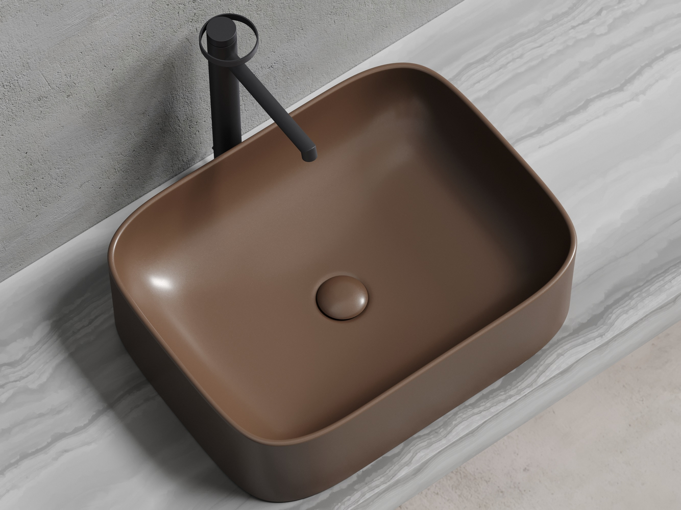 Умывальник чаша накладная прямоугольная (цвет Темно-Коричневый Матовый) Element 505x380x150мм