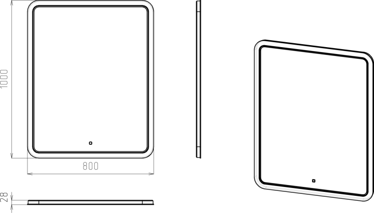 Зеркало Stworki Монтре 80 с подсветкой, сенсор на зеркале, квадратное, белое, настенное (Мон.02.80/W)