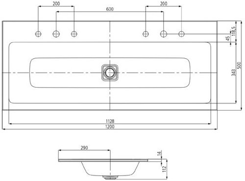 Раковина встраиваемая Kaldewei Cono 120x50 mod. 3082 901806013001