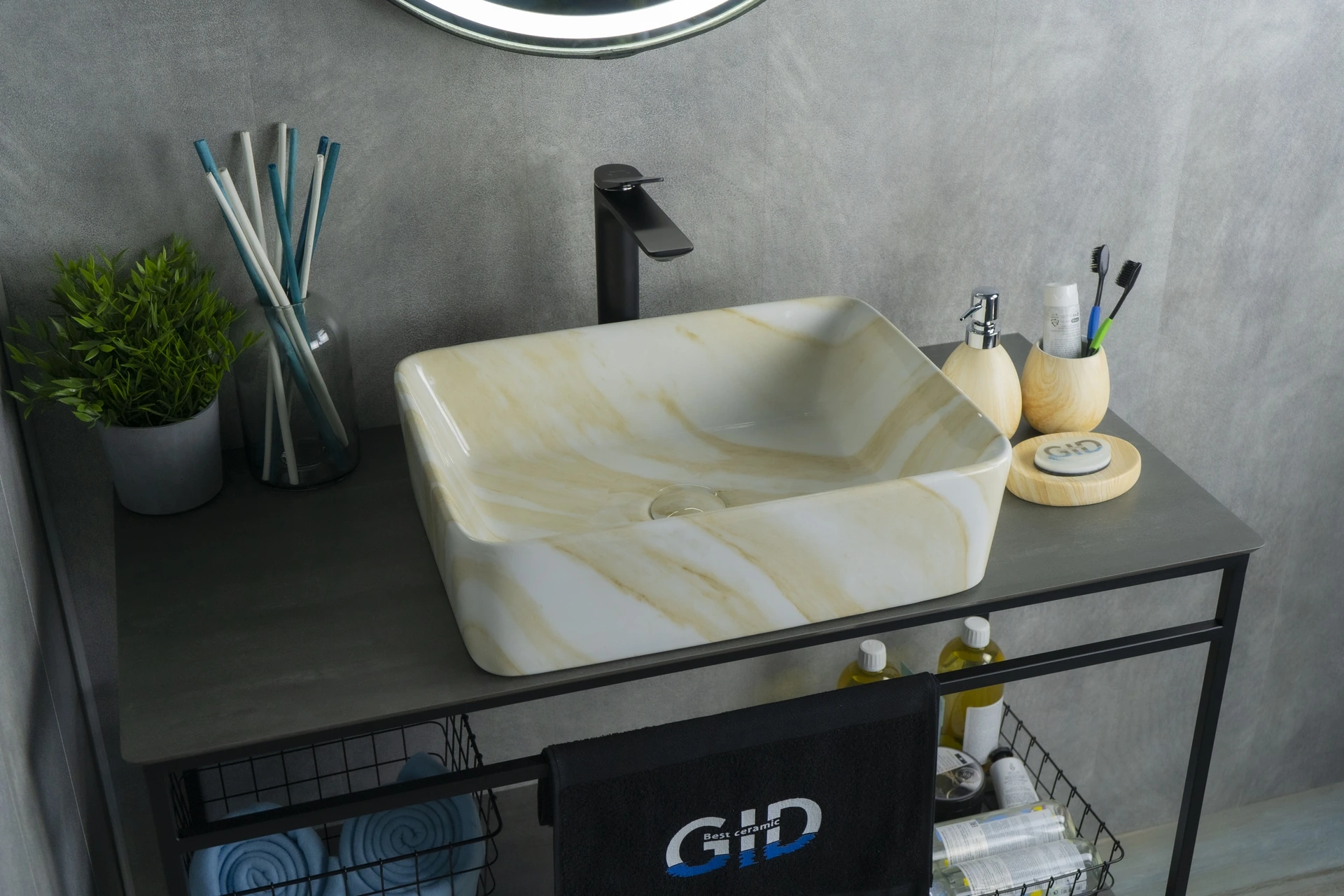 Раковина Gid Mnc600 54459 накладная под камень глянцевая 48x37x13