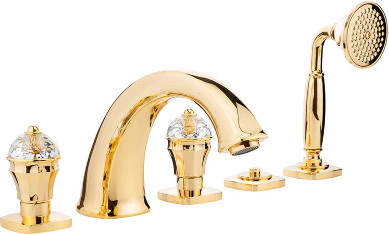 Смеситель для ванны на борт ванны Migliore Korona 27322 на 5 отверстий ручки CRYSTAL золото