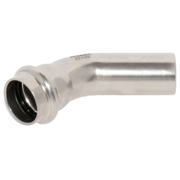 RSS-0004-000022 ROMMER Угольник однораструбный 45° ВПр-НПр, 22, из нержавеющей стали прессовой