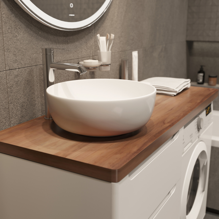 Мебель для ванной Stworki Берген 60 белая с темной столешницей 122, раковина Moon 1, R