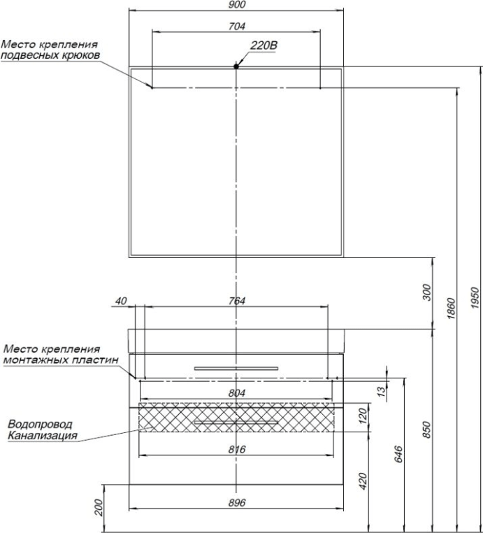 Мебель для ванной Aquanet Nova 90 дуб рошелье (2 ящика) 00243257