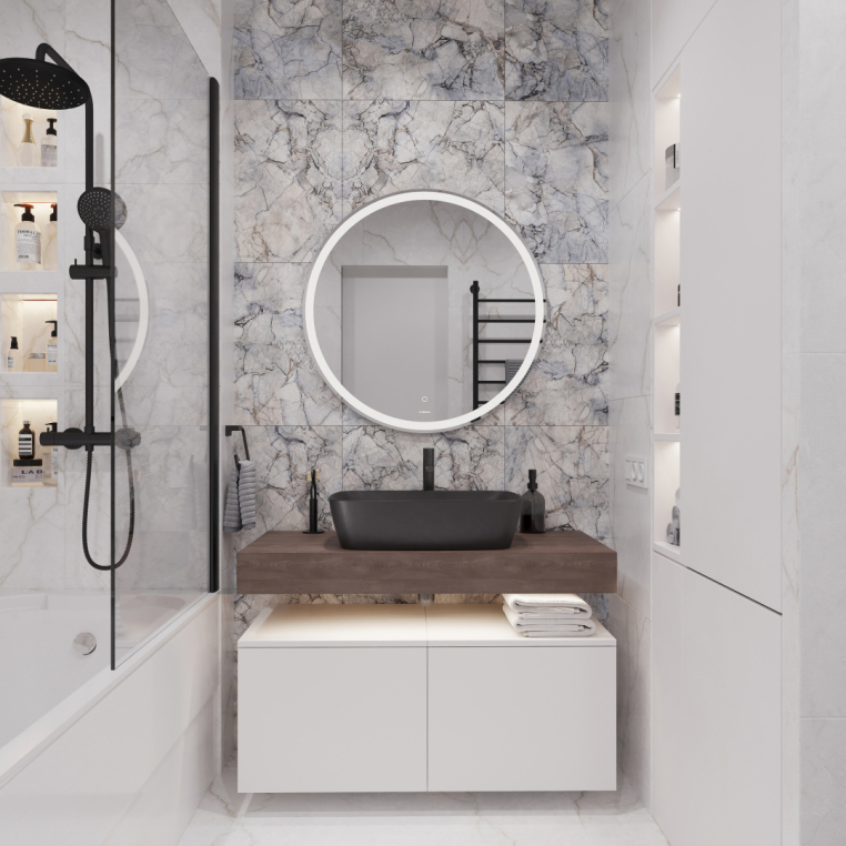 Мебель для ванной Stworki Ольборг 100 столешница дуб карпентер, без отверстий, 2 тумбы 50, с раковиной Vitra Shift черной