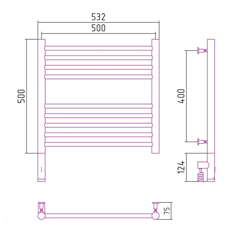 Электрический полотенцесушитель Сунержа Богема 3.0 прямая 500x500 МЭМ Лев. состаренная бронза (05-5804-5050)