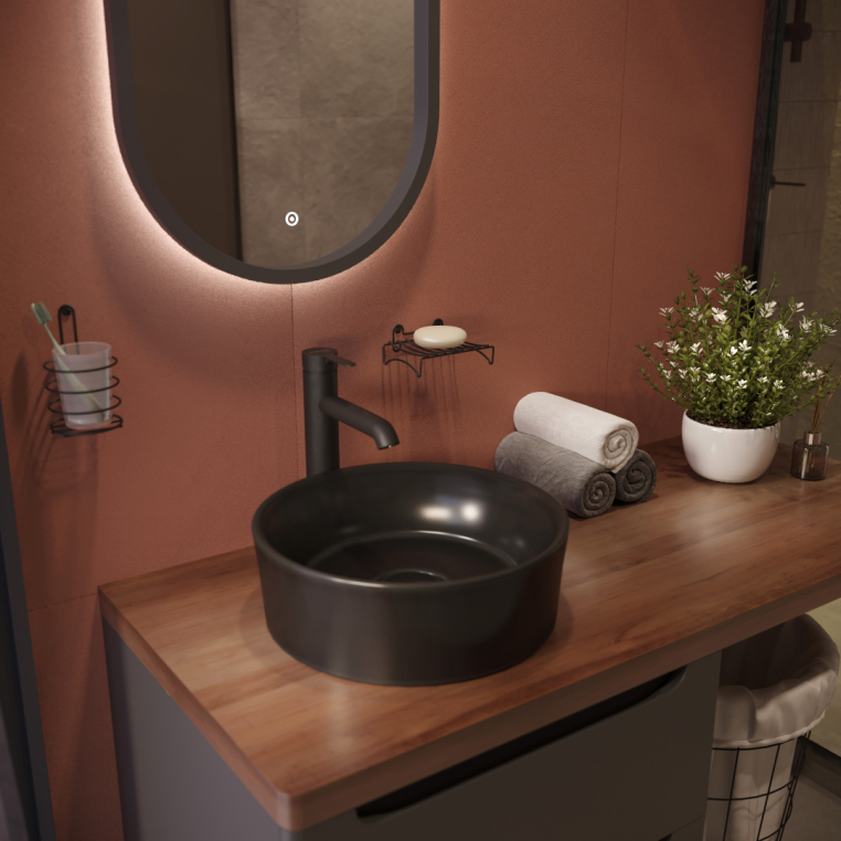 Мебель для ванной Stworki Берген 60 серая с темной столешницей 122, Bocchi Vessel Bocchi Vessel 1174-004-0125