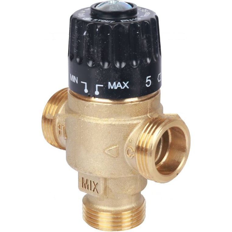SVM-0125-236520 STOUT Термостатический смесительный клапан для систем отопления и ГВС 3/4"  НР   30-65°С KV 2,3
