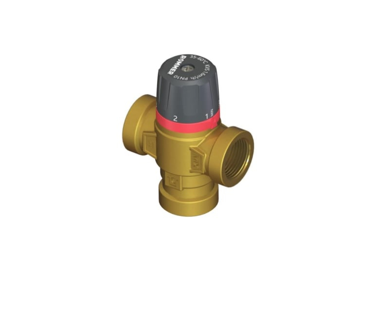 Термостатический смесительный клапан Rommer RVM-0111-164320 для систем отопления и ГВС 3/4" ВР 20-43°С KV 1,6 (боковое смешивание)