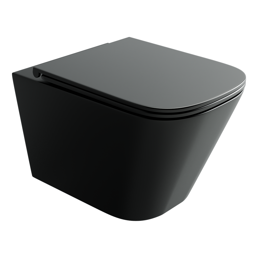 Подвесной унитаз Union Торнадо безободковый, с ультратонким сиденьем с микролифтом и функцией быстрого снятия, с креплением скрытого монтажа, цвет черный матовый