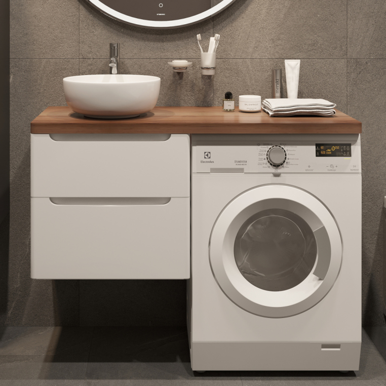 Тумба с раковиной Stworki Берген 60 белая с темной столешницей 122, Moon 1, R