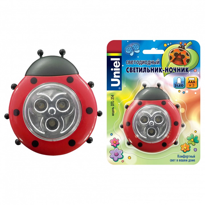 Ночник Uniel DTL-354 DTL-354 Божья Коровка/Red/3LED/3AAA