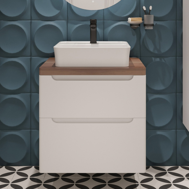 Тумба с раковиной Stworki Берген 60 белая с темной столешницей, Bocchi Slim Line 1598-001-0126