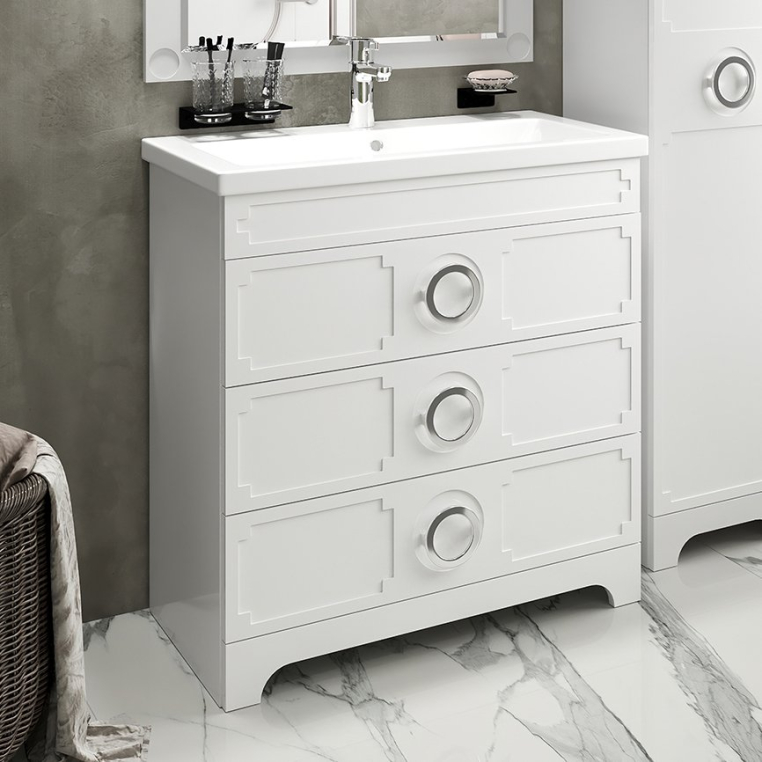 Тумба с раковиной Misty Лейла 80 белая (Пр-Лей01080-013Я+Р-Евв14080-Д)