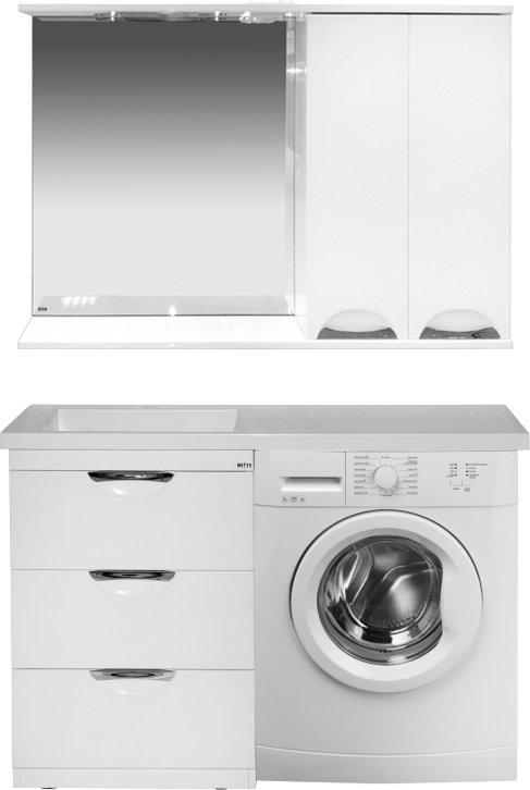 Комплект мебели Misty Куба 60 белая, под стиральную машину (П-Куб01060-0113Я+5217120+П-Куб-01120-011Л)