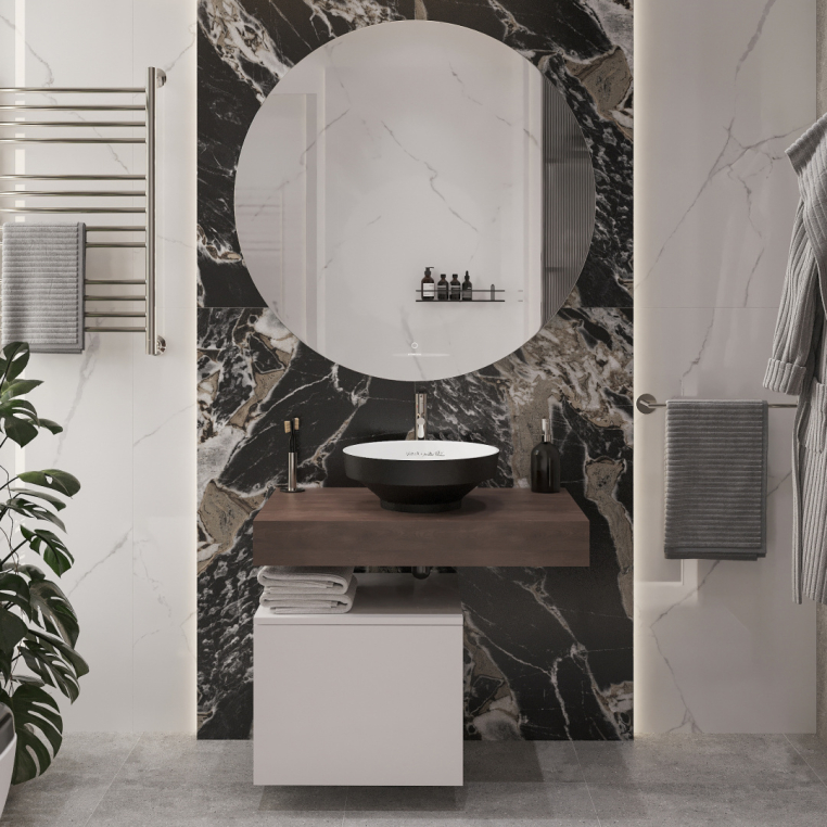 Мебель для ванной Stworki Ольборг 80 столешница дуб карпентер, без отверстий, с тумбой 50, с раковиной Vitra Water jewels