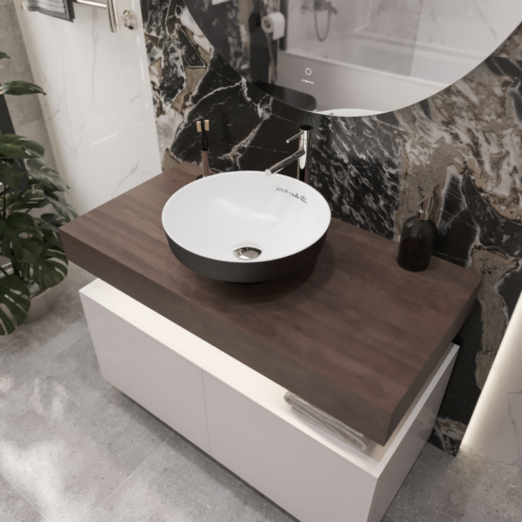 Мебель для ванной Stworki Ольборг 100 столешница дуб карпентер, без отверстий, 2 тумбы 50, с раковиной Vitra Water jewels