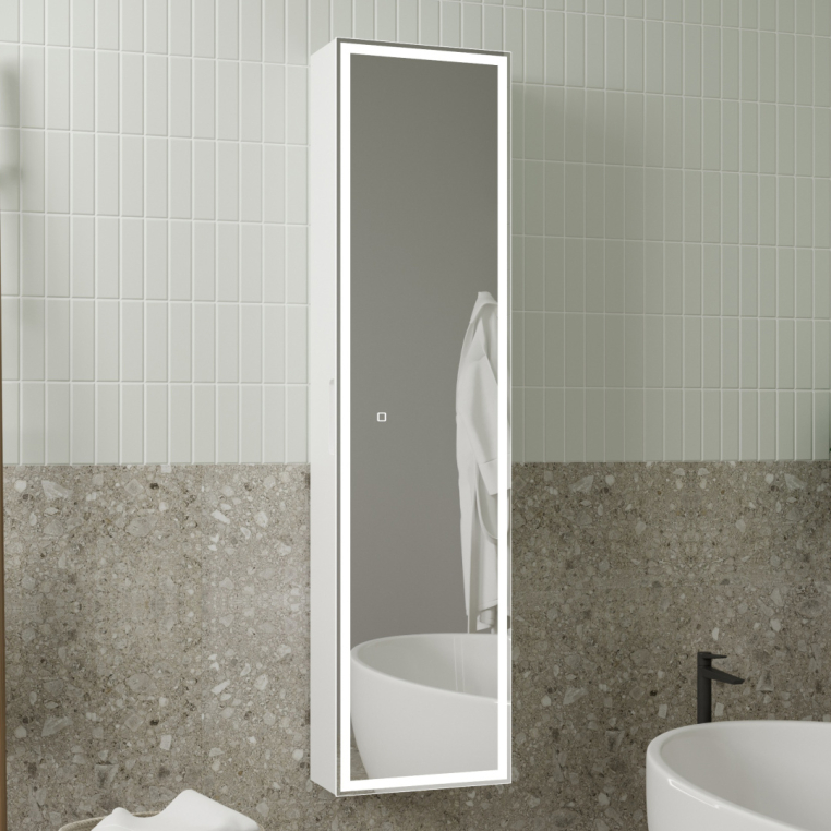 Шкаф-пенал с зеркалом Stworki Кронборг МВК104 40, с подсветкой, белый (МВК104)