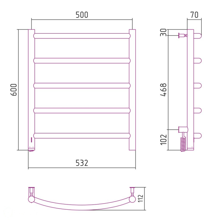 Электрический полотенцесушитель Сунержа Галант 4.0 600х500 МЭМ Лев. темный титан муар (15-0830-6050)