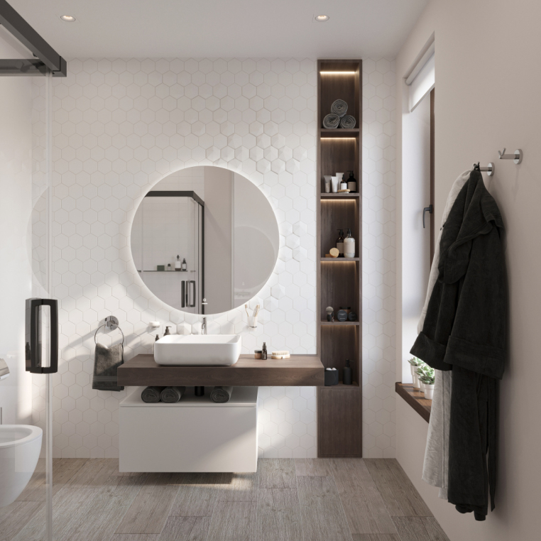 Мебель для ванной Stworki Ольборг 120 столешница дуб карпентер, без отверстий, с тумбой 80, с раковиной Stworki Soul 1 белой