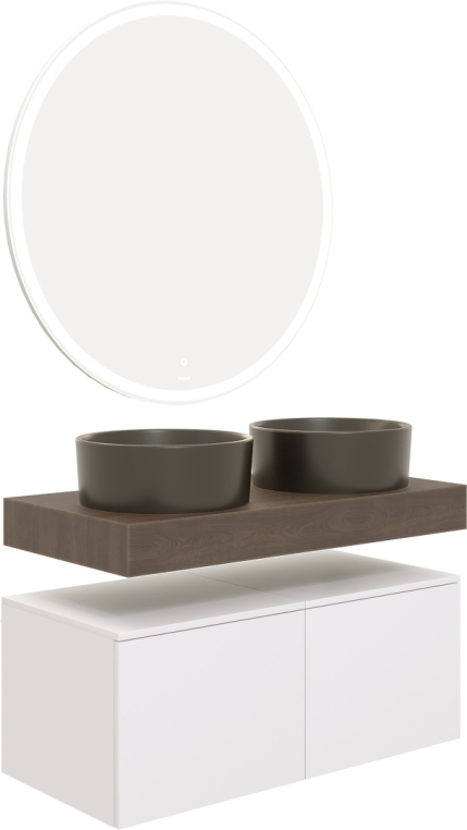 Мебель для ванной Stworki Ольборг 100 столешница дуб карпентер, без отверстий, 2 тумбы 50 + 2 раковины