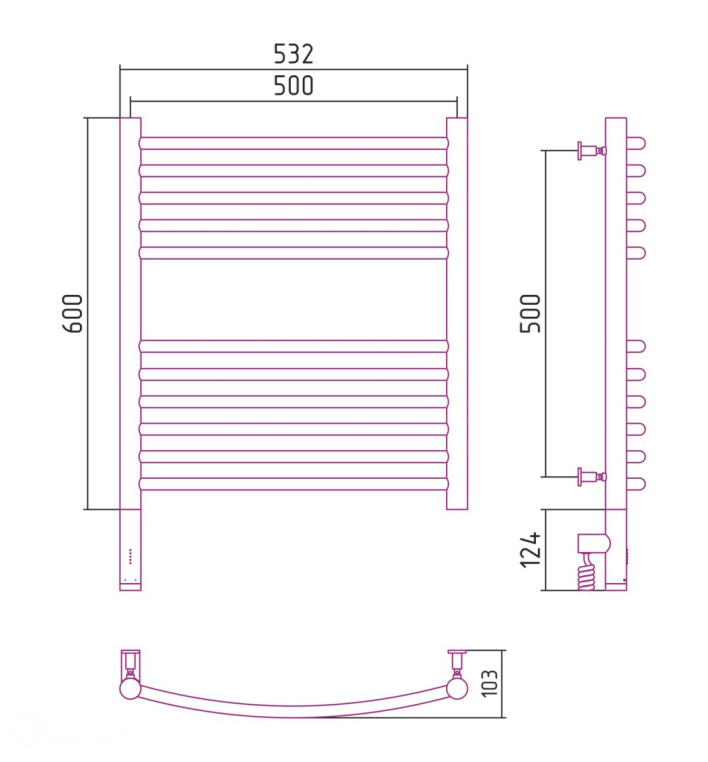 Электрический полотенцесушитель Сунержа Богема 3.0 выгнутая 600x500 МЭМ Лев. матовый черный (31-5802-6050)