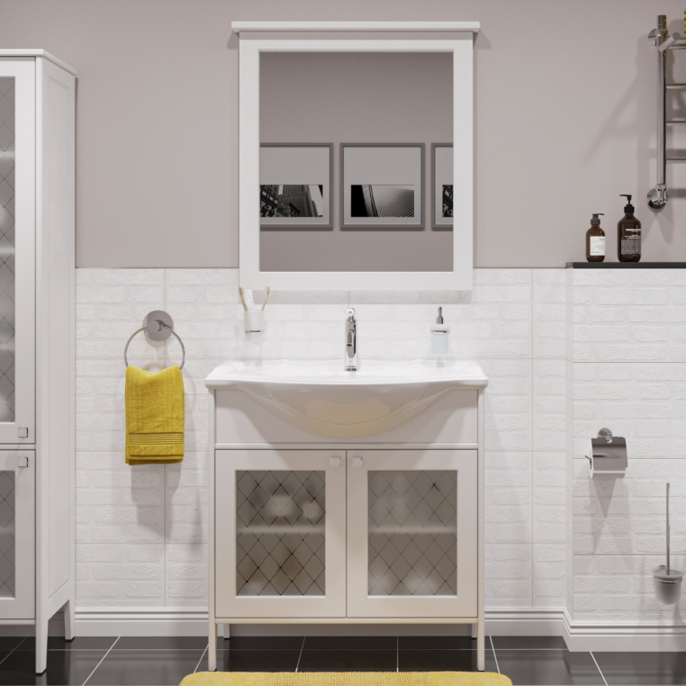 Мебель для ванной Stworki Хельсингборг 85 белая, в стиле прованс, из МДФ, российская (гарнитур, комплект)