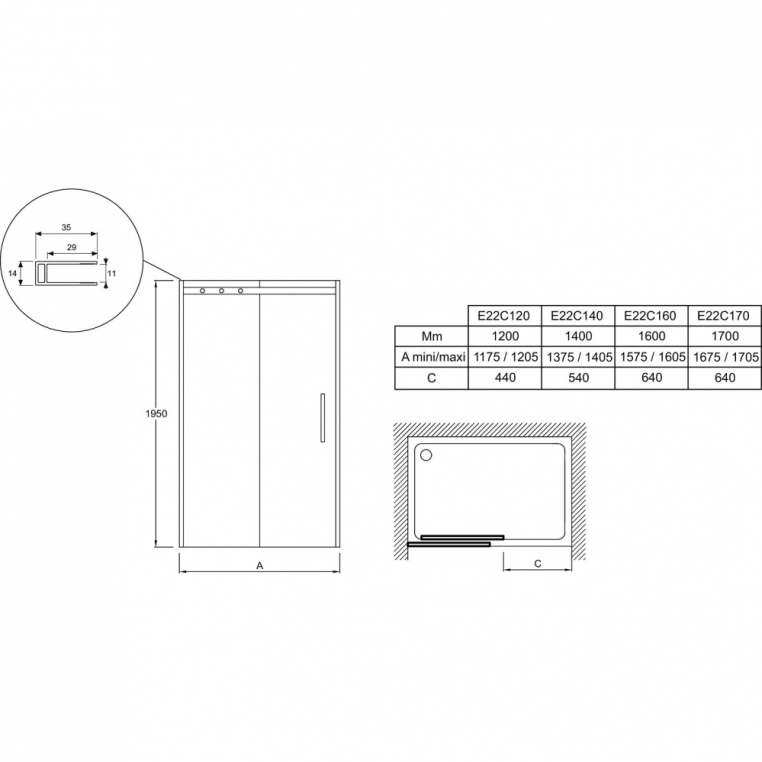 Душевая дверь Jacob Delafon Contra 170x195 E22C170-BL