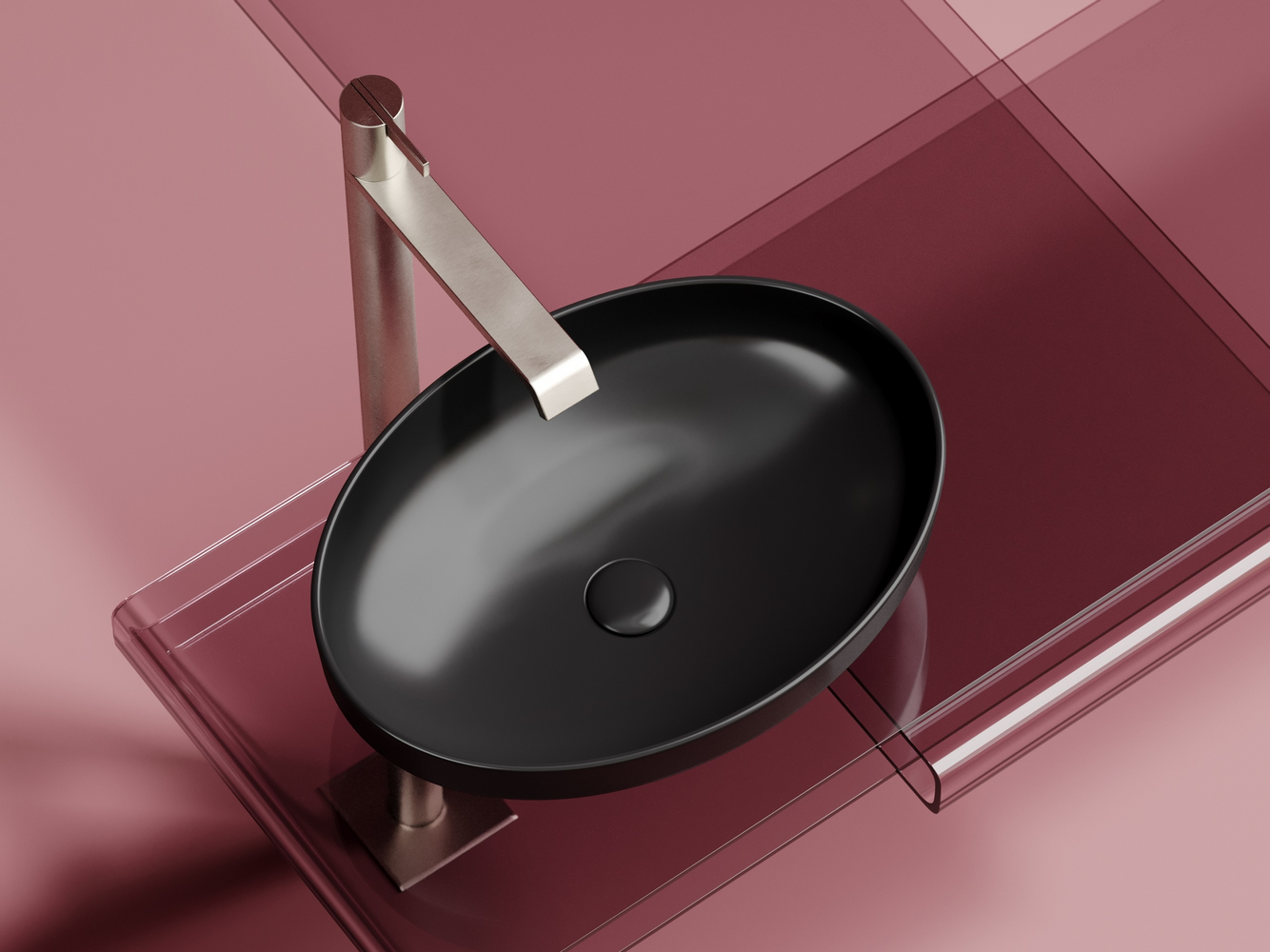 Умывальник чаша накладная овальная (цвет Черный Матовый) Element 502x363x145мм