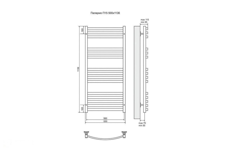 Электрический полотенцесушитель Terminus Палермо П15 500x1136 ТЭН Лев./Пр. (4660059921037)