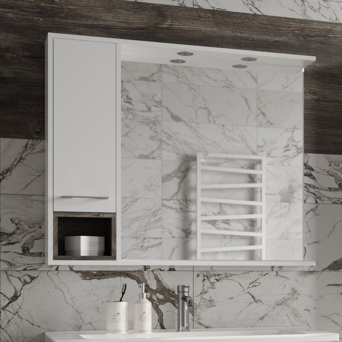 Зеркало Misty Фетта 100 L c подсветкой белое (П-Фет04100-011Л)